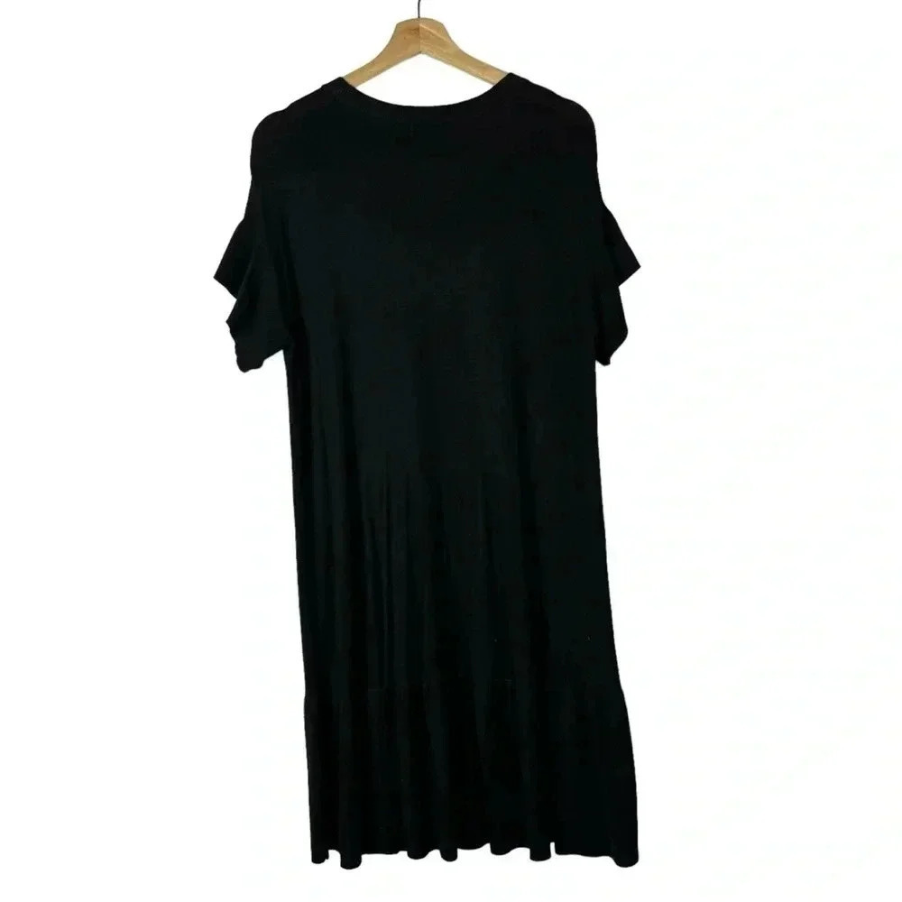 All:Row Black Ribbed Short Flutter Sleeve Knee Length Dress M - Picture 2 of 4